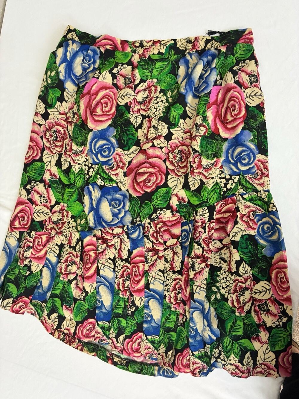 Vintage Floral Pleated Midi Skirt Size 18 Cottagecore Rose